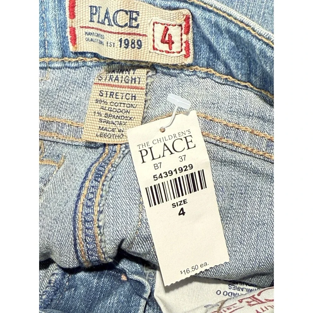 The Children's Place Girl's Skinny Straight‎ denim blue Jeans Adjustable Size 4T